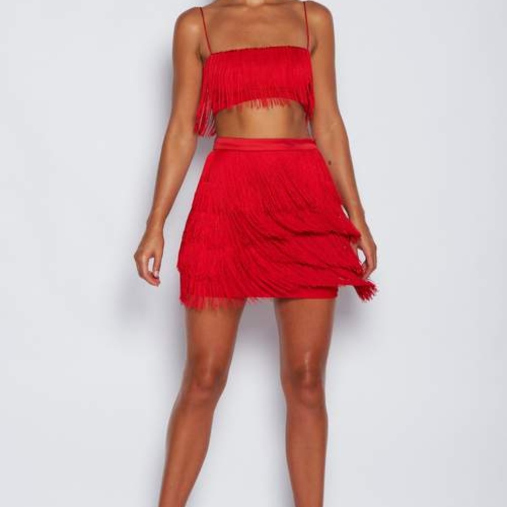 New w/ Tags! Sofia Fringe Mini Skirt - Red  Small